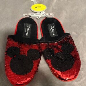 Disney Black and Red Sequin Mickey Mouse Slippers